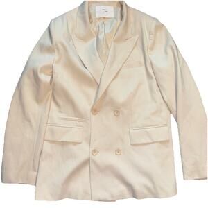 Grey/Ven‎ Mulberry Peak-Lapel Double-Breasted Blazer Sz Small In Summer White